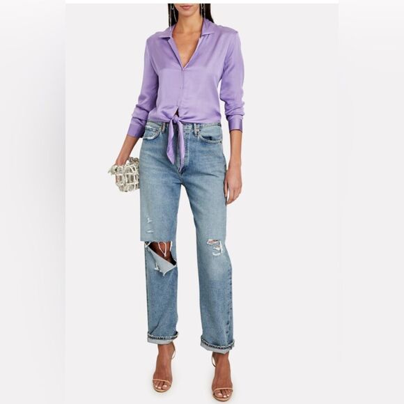 L'AGENCE  Annie tie front Blouse in LAVENDER. XXL NWT - Picture 2 of 12